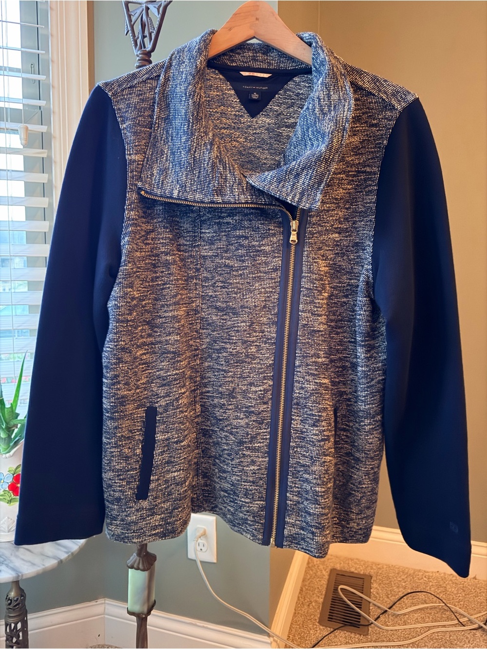 GT-0100 | Tommy Hilfiger Athluxe Metallic Navy Asymmetrical Moto Jacket XL